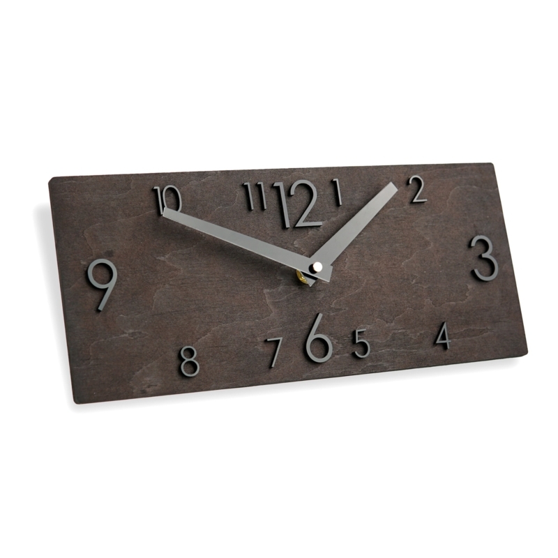 Wall Clock Horizontal Black Stained Wood Minimalist Non-Ticking