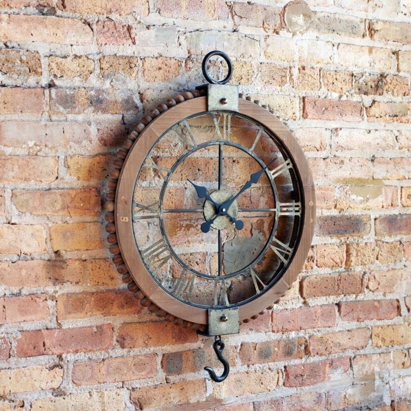 Wall Clock Industrial Hanging Hook Matte Black Metal Decor