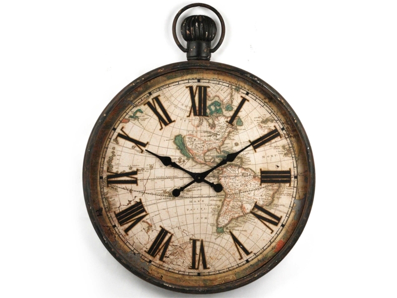 Wall Clock, Industrial Iron Gear Motif, Open Frame Roman Numerals