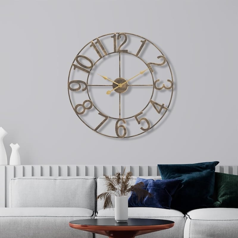 Wall Clock Industrial Skeleton Design Matte Finish Farmhouse Accent