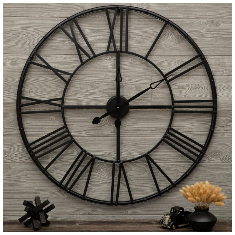 Wall Clock, Industrial Square Grid Frame with Roman Numerals