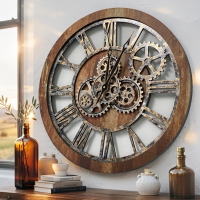 Wall Clock Industrial Steampunk Metal Exposed Gears