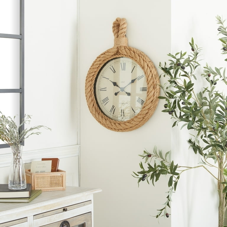 Wall Clock Jute Rope Wrapped Roman Numerals Coastal Rustic Decor