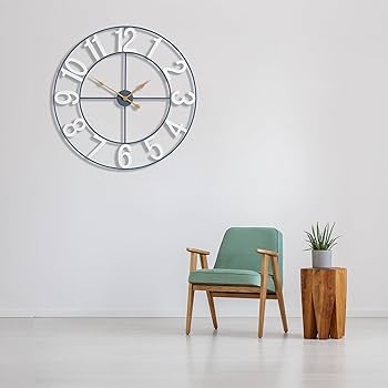 Wall Clock Large Black Metal Skeleton Design Roman Numeral Art
