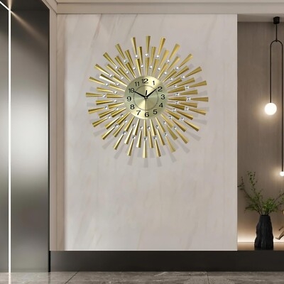 Wall Clock Large Geometric Wire Sunburst Frame Arabic Numerals