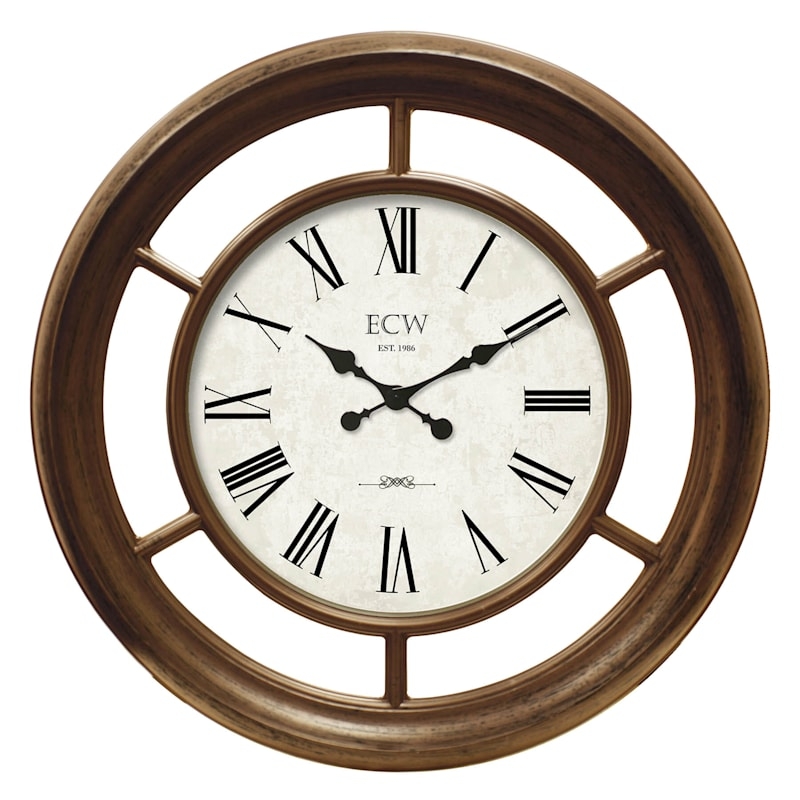Wall Clock Large Round Transitional Wood Frame High Contrast Dial