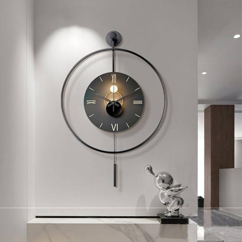 Wall Clock Large Scale Open Ring Design Pendulum Numeric Free Dial