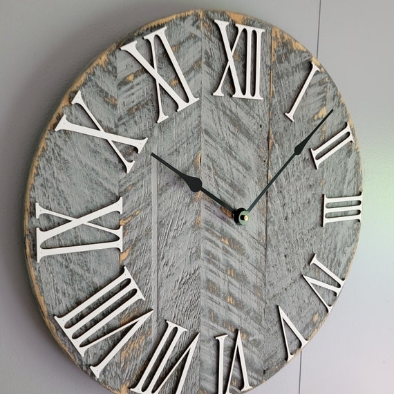 Wall Clock Large Scale Weathered Wood Planks Rustic Farmhouse Decor