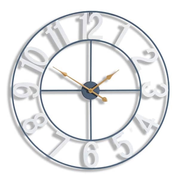 Wall Clock Large White Metal Open Frame Transitional Farmhouse Decor