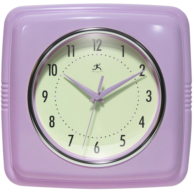 Wall Clock Lavender Color Rounded Square Silhouette Pastel Purple