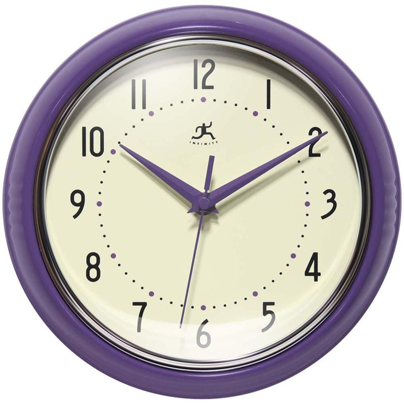 Wall Clock Lavender Purple Frame Retro Typography Mid-Century