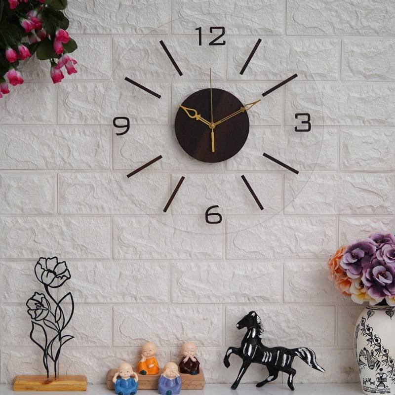 Wall Clock Layered Wood Center with Black Roman Numeral Frame