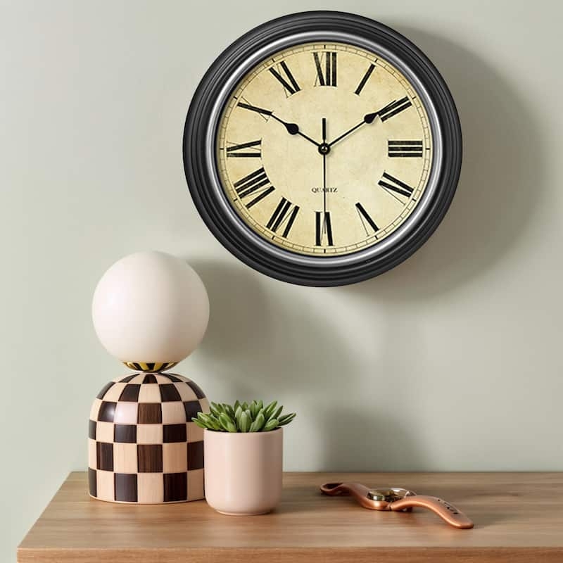Wall Clock Light Blue Frame Roman Numerals Spade Hands Coastal