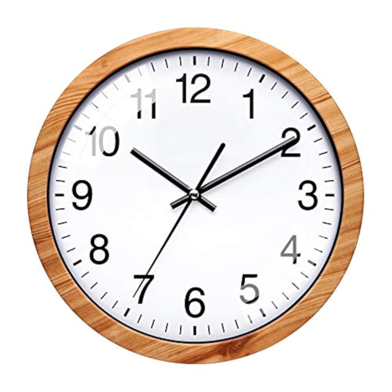 Wall Clock Light Wood Toned Rim Scandinavian Style High Contrast Numerals