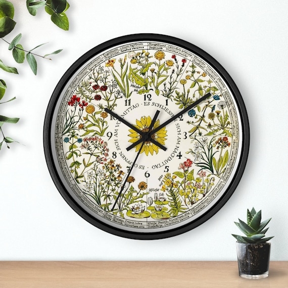 Wall Clock, Linnaeus Flower Chart Print, Scientific Illustration