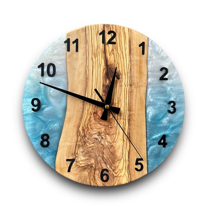 Wall Clock Live Edge Wood Black Epoxy Resin Gold Roman Numerals