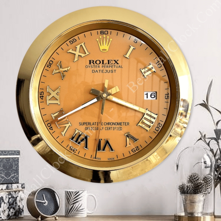 Wall Clock Luxury Champagne Sunburst Dial With Magnified Date Window