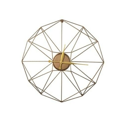 Wall Clock Marbled Face Numberless Gold Detail Abstract Blue Decor