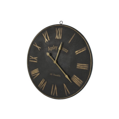 Wall Clock Matte Black Distressed Gold Numerals Spade Hands Antique