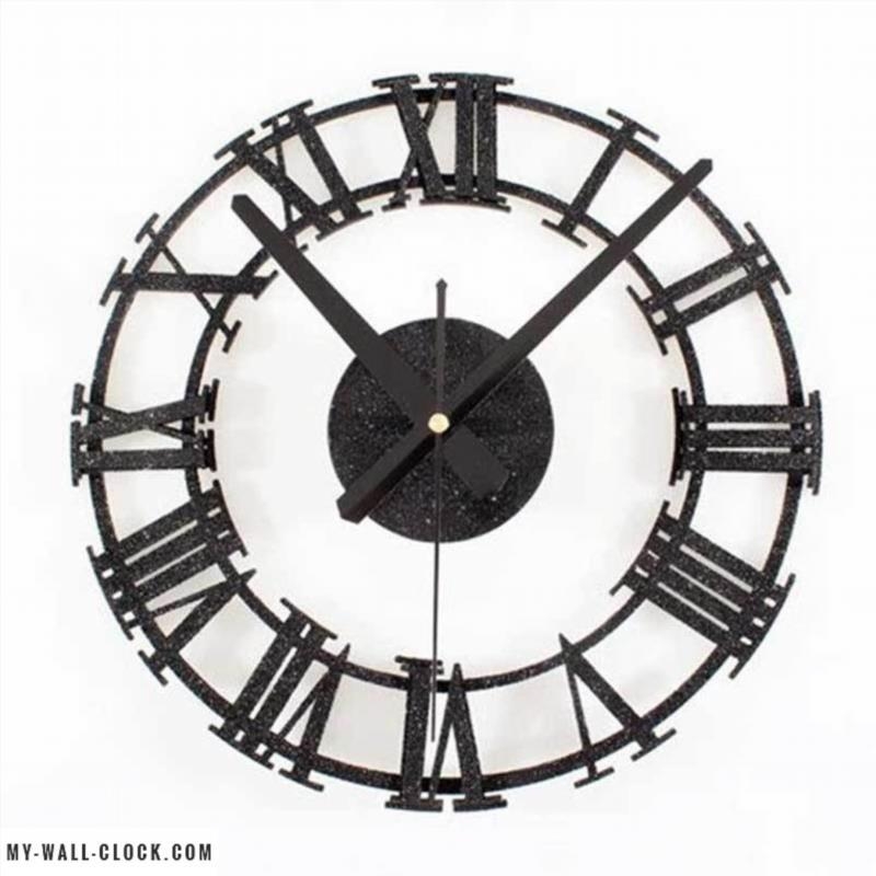 Wall Clock Matte Black Skeleton Frame Exposed Bronze Gears Retro