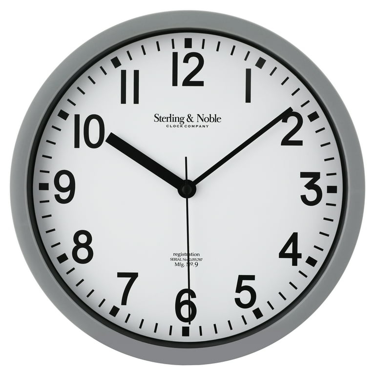 Wall Clock, Matte Gray Frame, Crisp White Dial, Minimalist Modern Decor