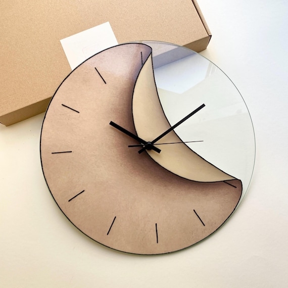 Wall Clock Melting Silhouette Surrealist Glass Beige Asymmetrical