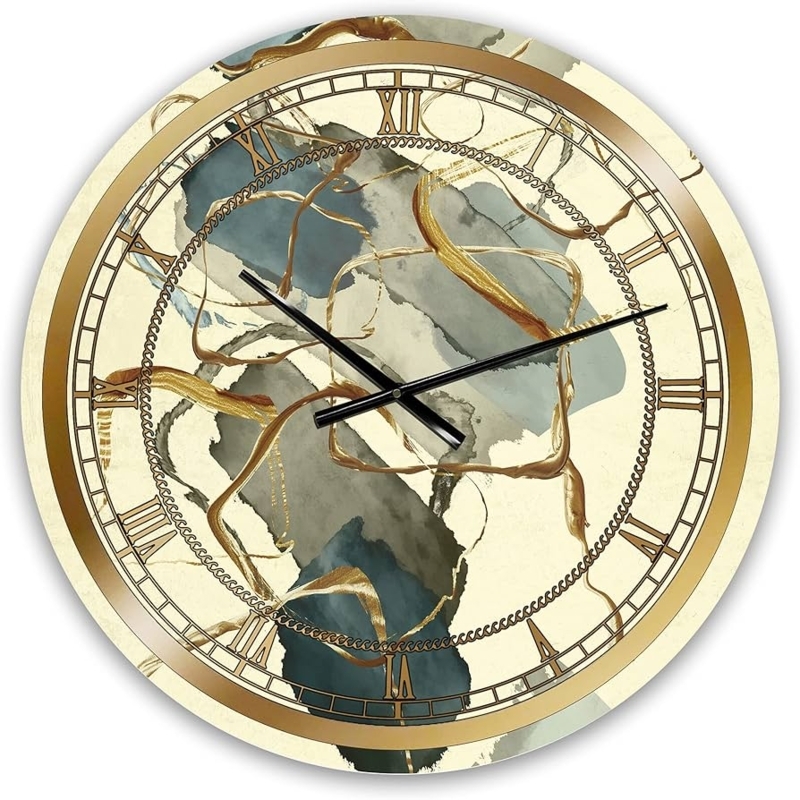 Wall Clock Metallic Geometric Overlapping Squares Pattern Decor