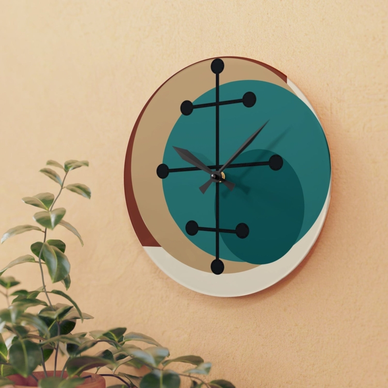 Wall Clock Mid-Century Modern Starburst with Colorful Accents