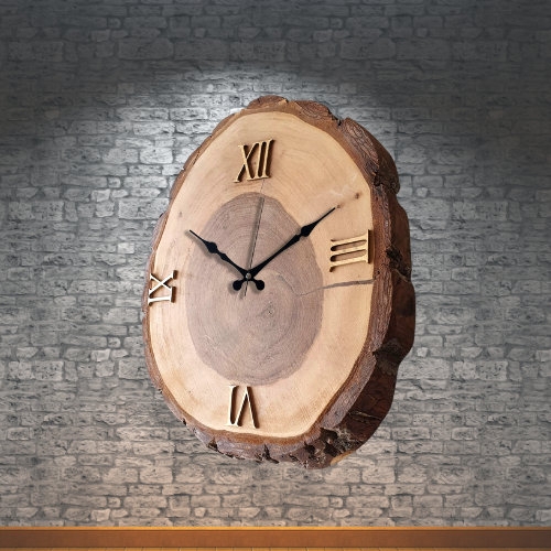Wall Clock Mid-Century Modern Wood Center Disc Gold Toned Hands