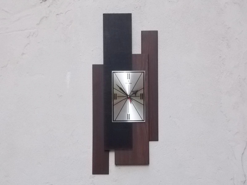 Wall Clock Mid Century Starburst Silhouette Two Tone Contrast Black Wood