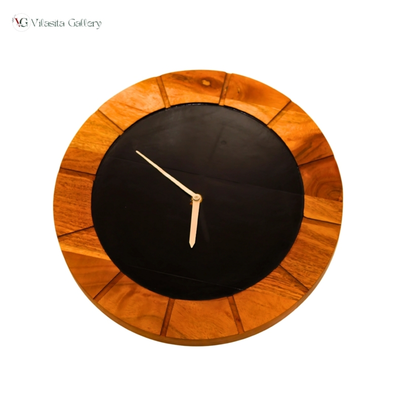Wall Clock, Mid Century Sunburst Design, 3D Sculptural Wood Spokes