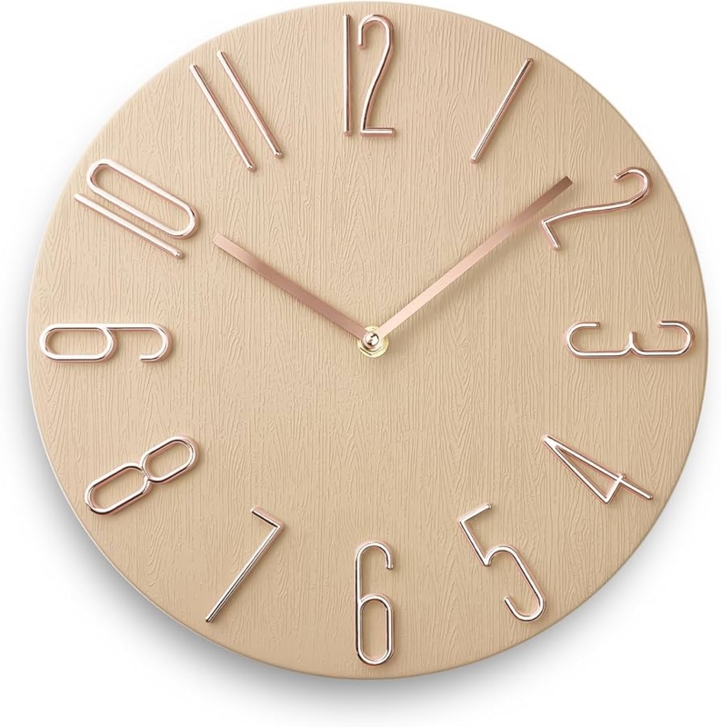 Wall Clock Minimalist Beige Numberless Matte Scandinavian Modern Decor