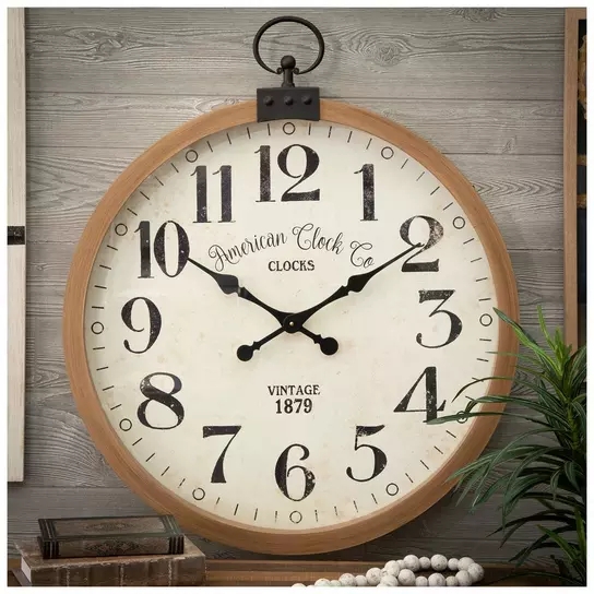 Wall Clock Minimalist Dial Wood Frame, Mid Century Modern Decor