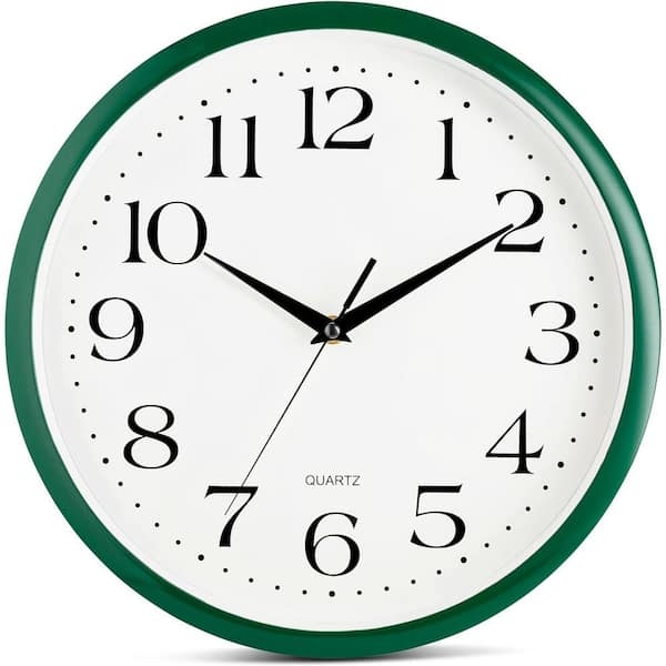 Wall Clock, Minimalist Hunter Green Round Frame, High Contrast Numerals