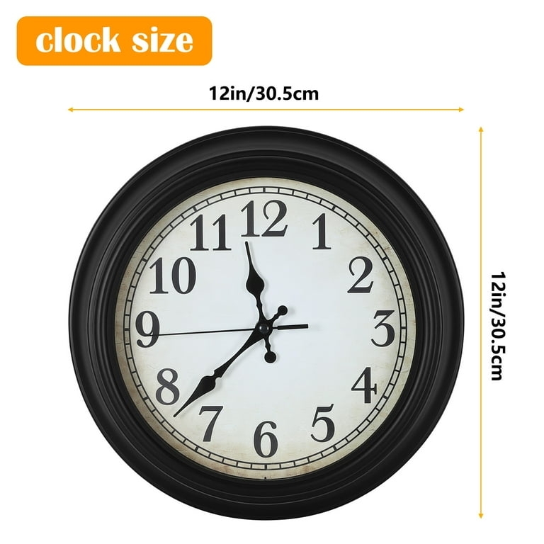 Wall Clock, Minimalist Round High Contrast Face, Thick Rim Design