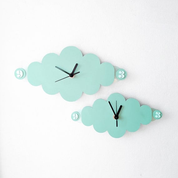 Wall Clock Minimalist White Cloud Shape with Wood Toned Hands