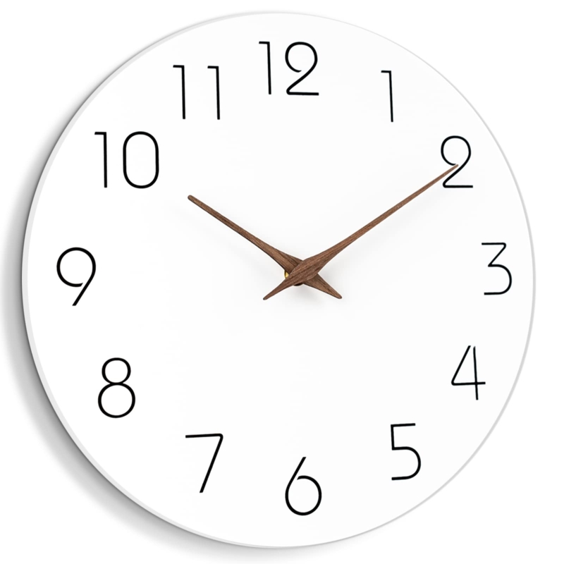 Wall Clock Minimalist White Face Wood Toned Frame Scandi