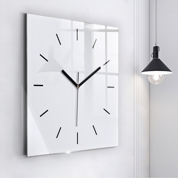 Wall Clock Minimalist White Glass Line Markers Scandi Style