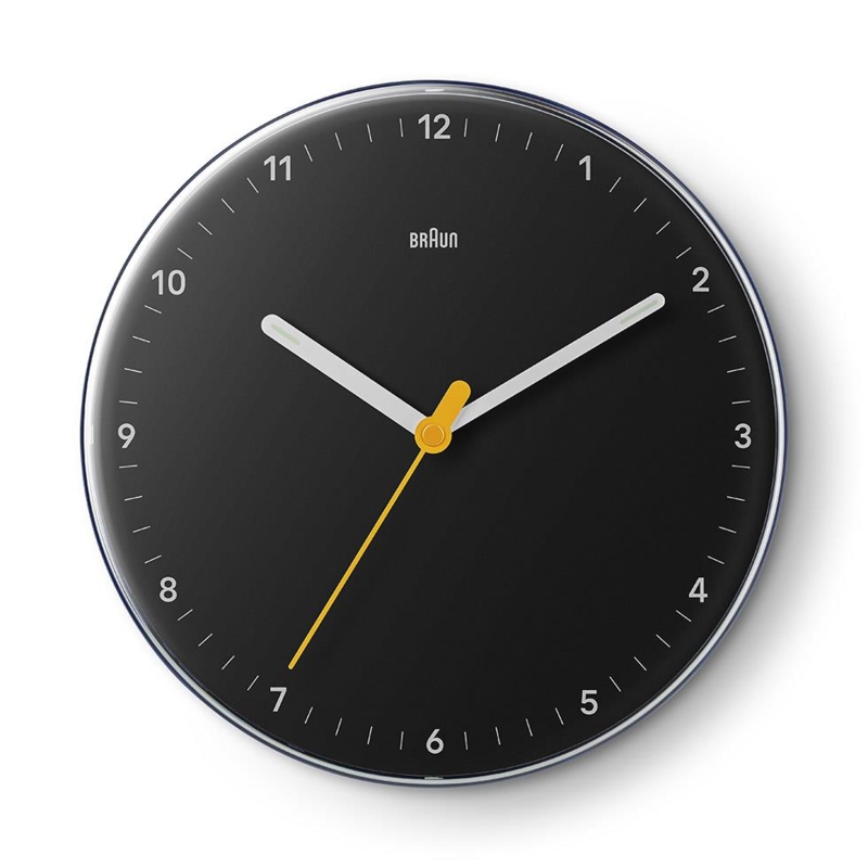 Wall Clock, Minimalist with Yellow Second Hand and Matte Black Bezel