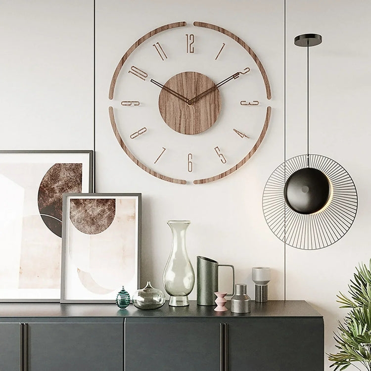 Wall Clock Minimalist Wood Center Disk Matte Black Finish Numberless