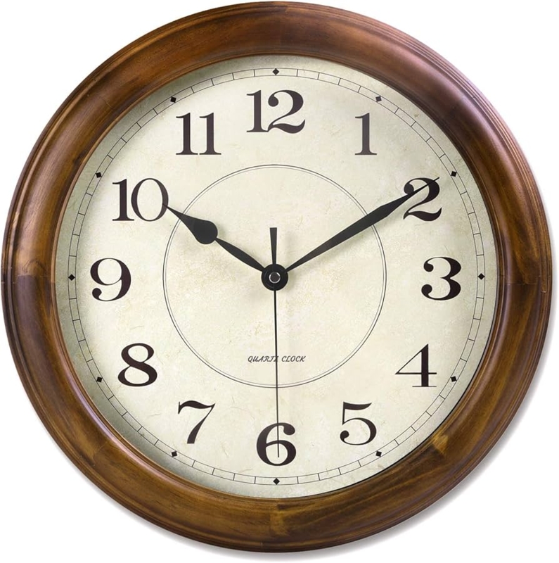 Wall Clock Minimalist Wood Frame High Contrast Large Numerals White Face