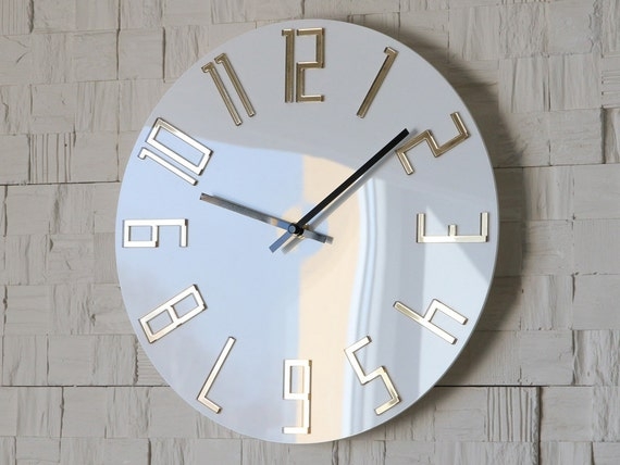Wall Clock Mirror Gold Finish Skeleton Design Roman Numerals Glam