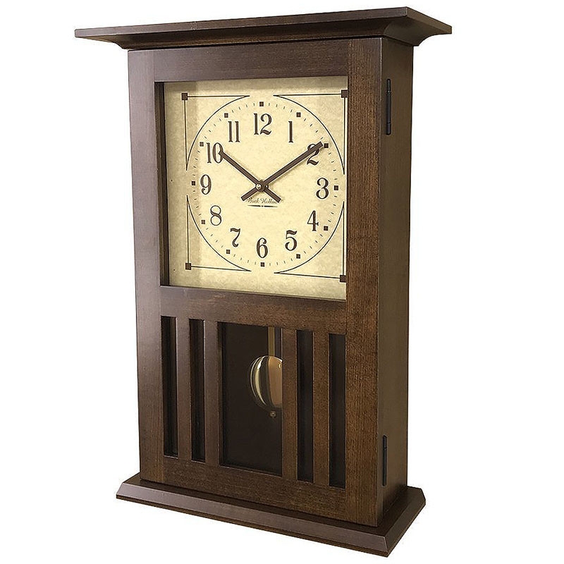 Wall Clock Mission Style Vertical Slats Visible Pendulum Rectangular