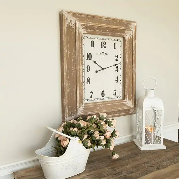 Wall Clock, Modern Farmhouse Thick Blonde Wood Frame, Roman Numerals