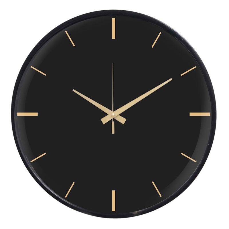 Wall Clock, Modern Glam with Brushed Gold Face and Slim Black Frame
