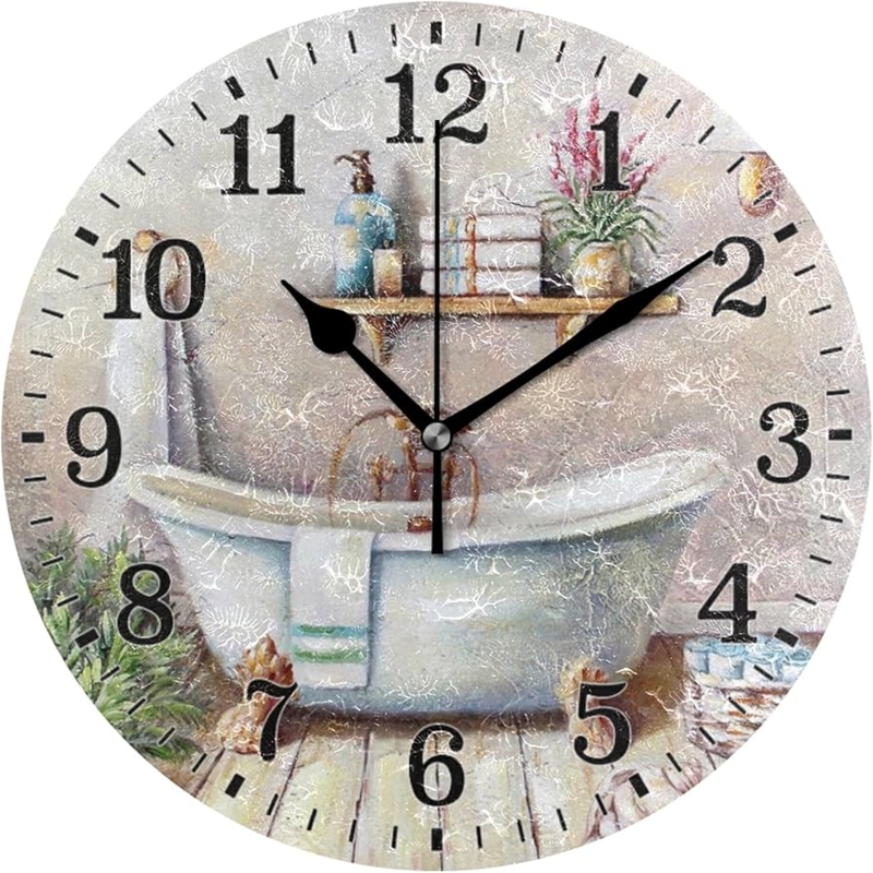 Wall Clock, Modern Gray Round Frame, Concrete Texture, Raised Numbers