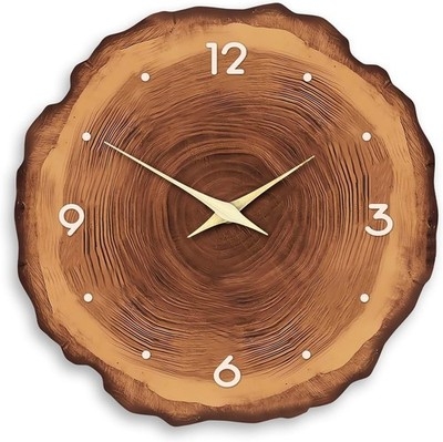Wall Clock, Modern Minimalist Numberless Wood Face, Thin Black Frame