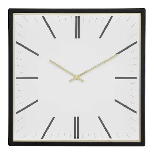 Wall Clock Modern Square Gold Trim Minimalist Black Frame