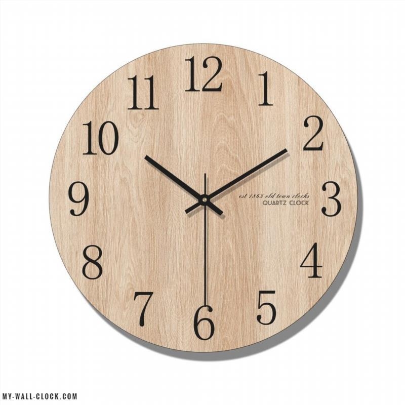 Wall Clock Natural Grain Wood Arabic Numerals Slim Black Hands