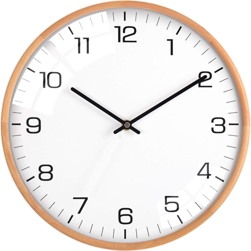 Wall Clock Natural Scandinavian Domed Glass Light Wood Frame